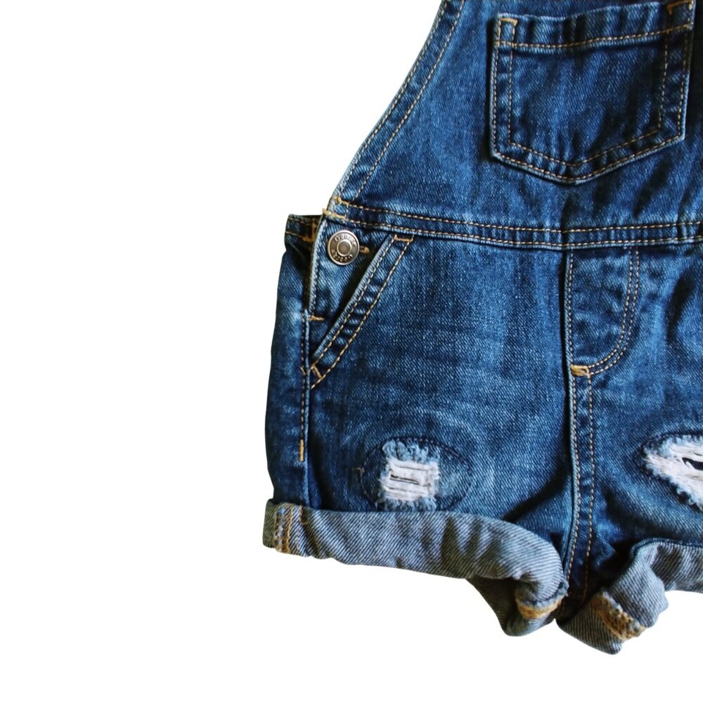 George Distressed Ruffle Denim Shortalls 3-6 Months - Picture 5 of 10